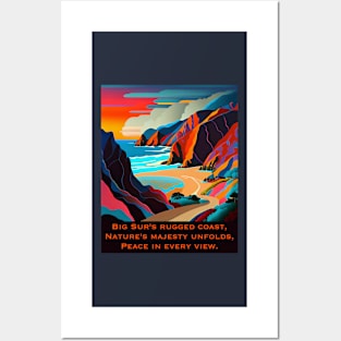 Big Sur's rugged coast, Nature's majesty unfolds, Peace in every view. Posters and Art